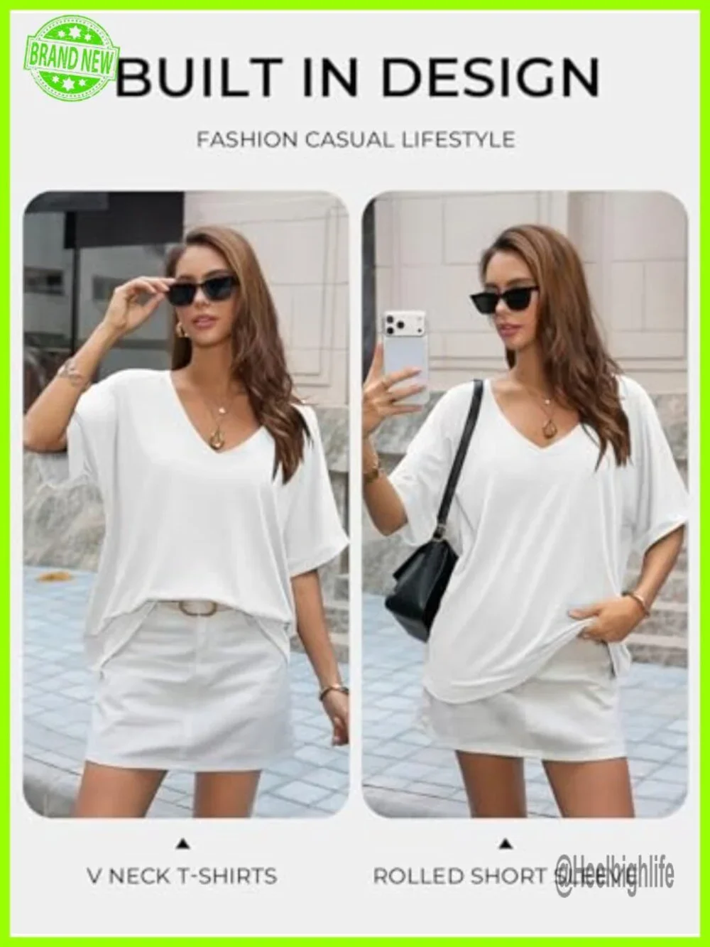 Womens V Neck Oversized T-Shirt Short Sleeve Loose Casual Summer Top